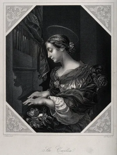 Saint Cecilia. Engraving by A.H. Payne after C. Dolci