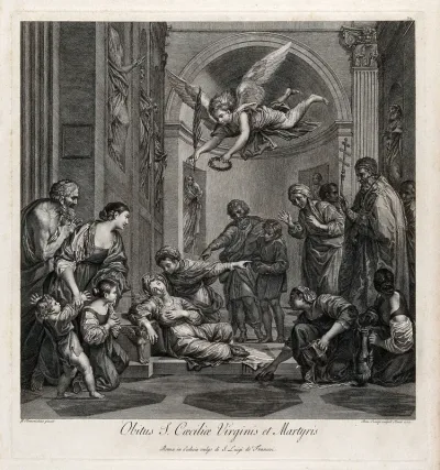 Saint Cecilia. Engraving by D. Cunego, 1772, after D. Zampieri, il Domenichino