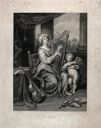 Saint Cecilia. Engraving by J. Bouillard after Dubois after P. Mignard