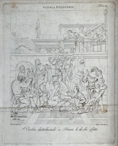 Saint Cecilia. Etching by S. Morelli after D. Zampieri, il Domenichino