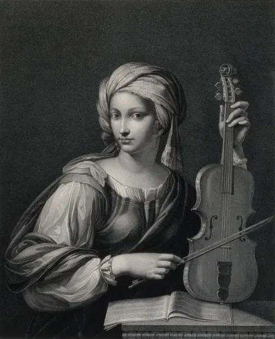Saint Cecilia. Line engraving by E.F. Lignon, 1812, after D. Zampieri, il Domenichino