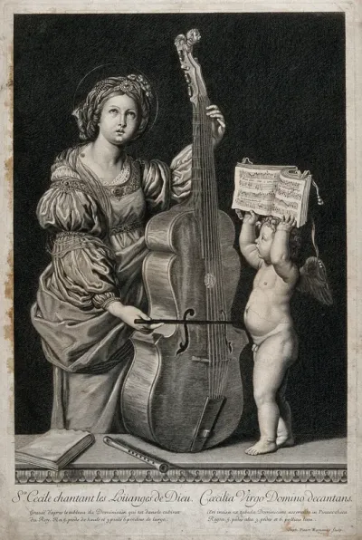 Saint Cecilia. Line engraving by E. Picart after D. Zampieri, il Domenichino