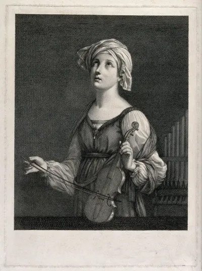 Saint Cecilia. Line engraving by G.E. Morghen, 1806, after G. Reni