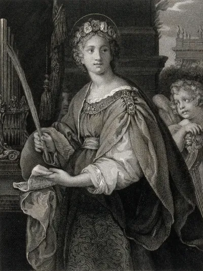 Saint Cecilia. Line engraving by W. Sharp after Pietro da Cortona