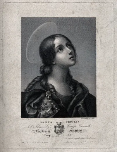 Saint Cecilia. Line engraving V. Biondi after C. Dolci