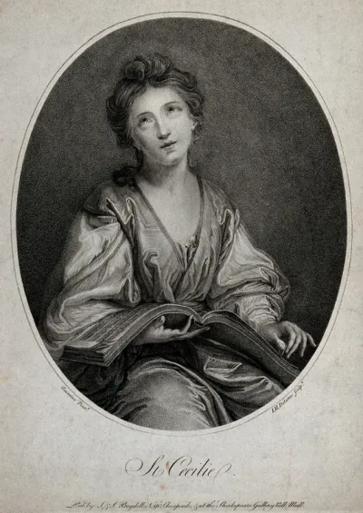 Saint Cecilia. Stipple engraving by J.M. Delattre after G.F. Barbieri, il Guercino