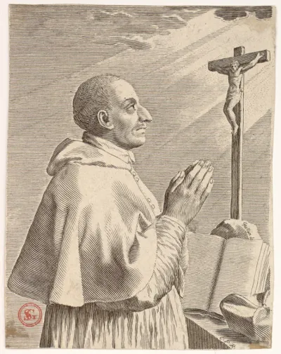 [Saint Charles Borromée en prière devant un crucifix] C. Mellan del.