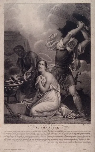 Saint Christine: she is flogged before being cut with red hot knives