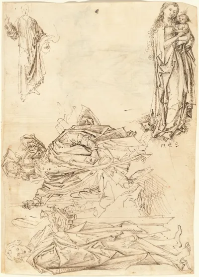 Saint Christopher, Saint John the Baptist, the Virgin and Child, and Christ Blessing (recto)