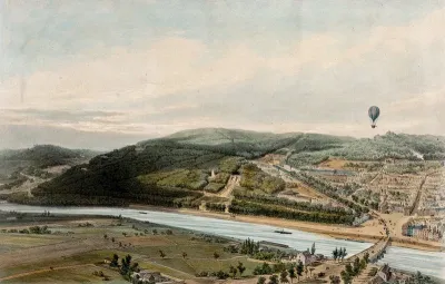 Saint-Cloud, Boulogne, and the Pont de Saint-Cloud over the Seine, seen from a balloon