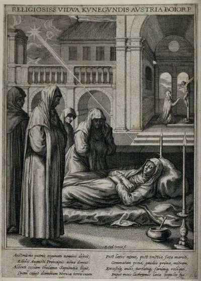 Saint Cunegund. Line engraving by R. Sadeler junior