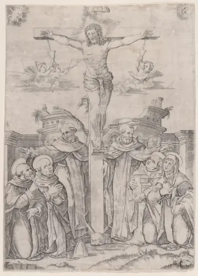 Saint Dominic and the Holy Saints of His Order with the Crucifix