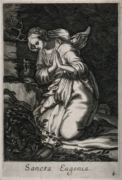 Saint Eugenia. Line engraving after (?) B.A. van Bolswert after A. Bloemaert