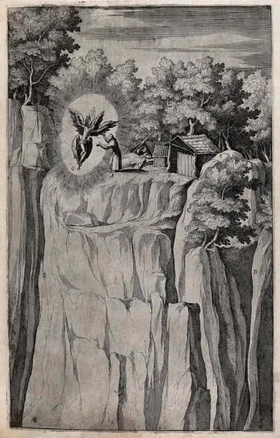 Saint Francis of Assisi having a vision of a winged seraph on mount La Verna