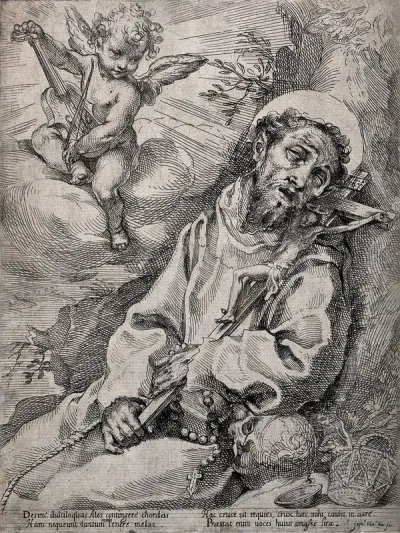 Saint Francis of Assisi having a vision of an angel playing the violin
