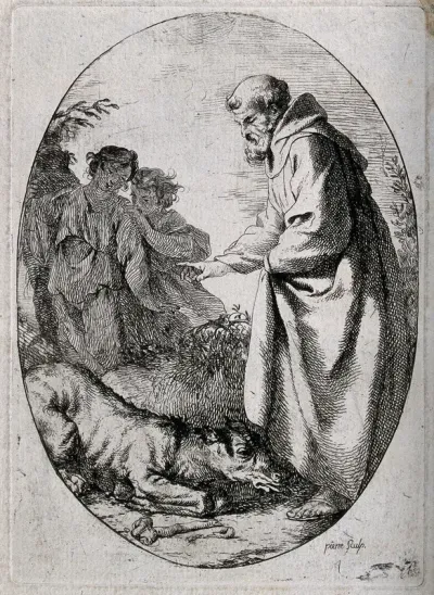 Saint Francis of Assisi inducing a hyena to a state of obedience