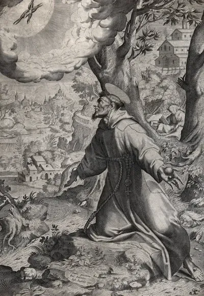 Saint Francis of Assisi receiving the stigmata of Christ from the seraph