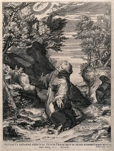 Saint Francis of Assisi receiving the stigmata of Christ from the seraph