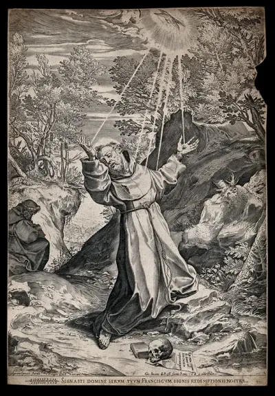 Saint Francis of Assisi receiving the stigmata of Christ from the seraph