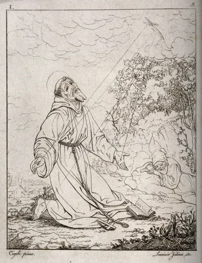 Saint Francis of Assisi receiving the stigmata of Christ from the seraph