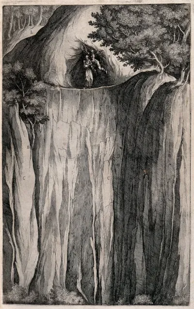Saint Francis of Assisi tempted by the Devil on mount La Verna