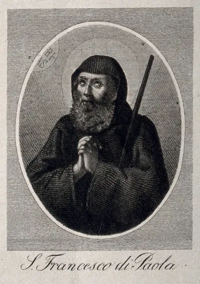 Saint Francis of Paola praying; head and shoulders