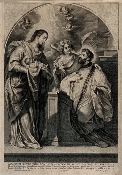 Saint Francis Xavier being presented by the Virgin with the infant Christ