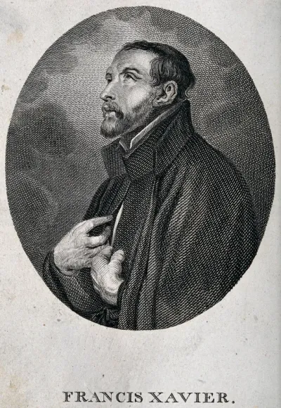 Saint Francis Xavier, head and shoulders; in an oval medallion, looking upwards