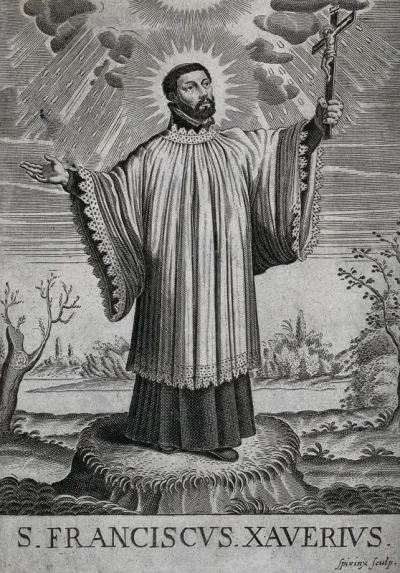 Saint Francis Xavier, holding a crucifix, looking upwards