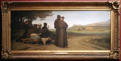 Saint Francois d'Assise, transporté mourant à Sainte-Marie-des-Anges, bénit la ville d'Assise