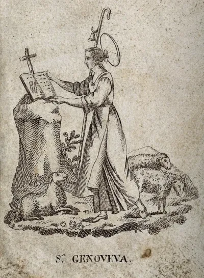 Saint Geneviève as a shepherdess holding an open Bible