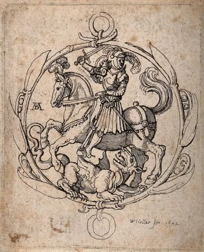 Saint George on horseback fighting the dragon