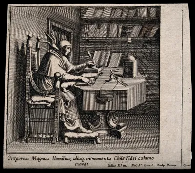 Saint Gregory in his study writing his homilies