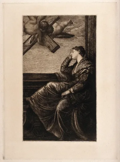 Saint Helena. Etching by C.W. Sherborn after P. Caliari, il Veronese