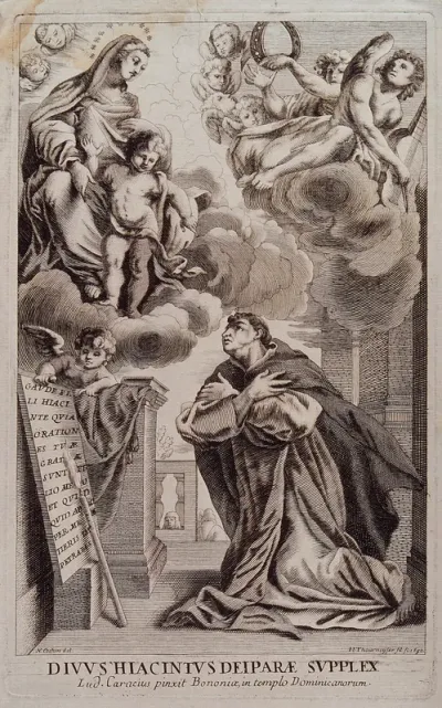 Saint Hyacinth. Line engraving by J.J. Thourneyser, 1690, after N. Cochin after L. Carracci