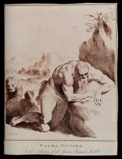 Saint Jerome. Crayon manner print by C.M. Metz after J. Palma