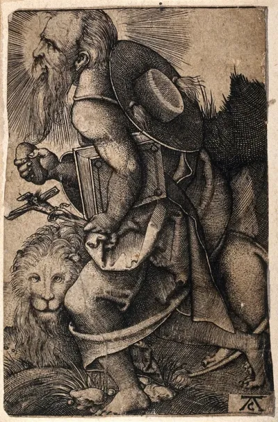Saint Jerome. Engraving attributed to Monogrammist AC after S. Beham