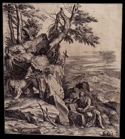 Saint Jerome. Engraving by C. Cort after Titian, 1565