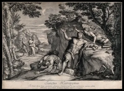 Saint Jerome. Engraving by G. Audran after D. Zampieri, il Domenichino