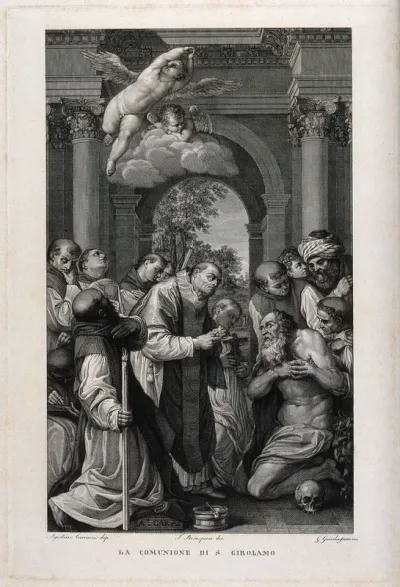 Saint Jerome. Engraving by G. Guadagnini after F. Rosaspina after Agostino Carracci