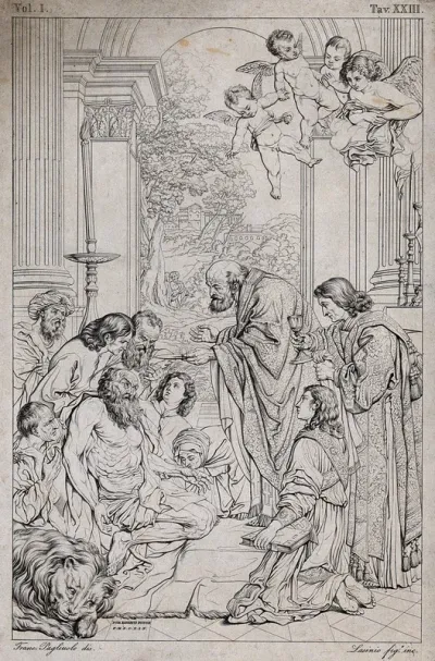 Saint Jerome. Engraving by G.P. Lasinio after F. Pagliuolo after D. Zampieri, il Domenichino
