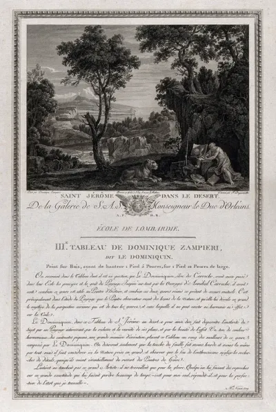 Saint Jerome. Engraving by J. Mathieu and F. Dequevauviller after D. Zampieri, il Domenichino
