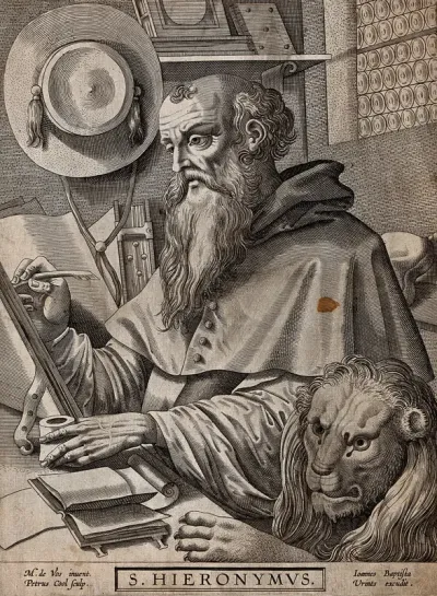 Saint Jerome. Engraving by P. Cool after M. de Vos