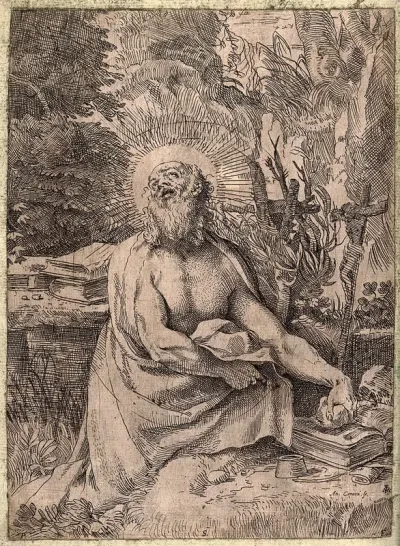Saint Jerome. Etching by Annibale Carracci, ca. 1591