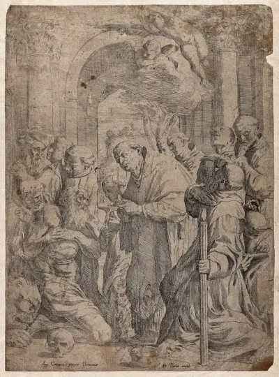 Saint Jerome. Etching by F. Paria after Agostino Carracci