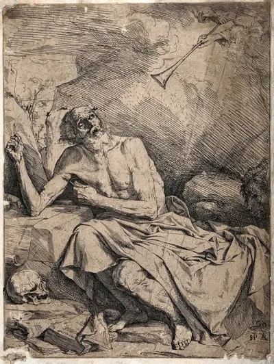 Saint Jerome. Etching by J. de Ribera