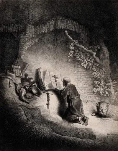 Saint Jerome. Etching by J.G. van Vliet, 1631, after Rembrandt van Rijn