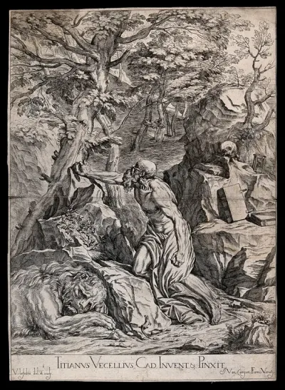 Saint Jerome. Etching by V. Lefebvre, 1682, after Titian