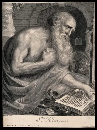 Saint Jerome. Line engraving by A. Masson after himself, 1693