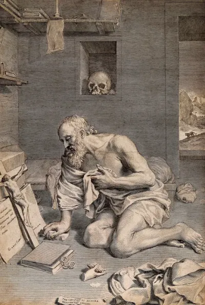 Saint Jerome. Line engraving by C. Mellan after himself, 1665
